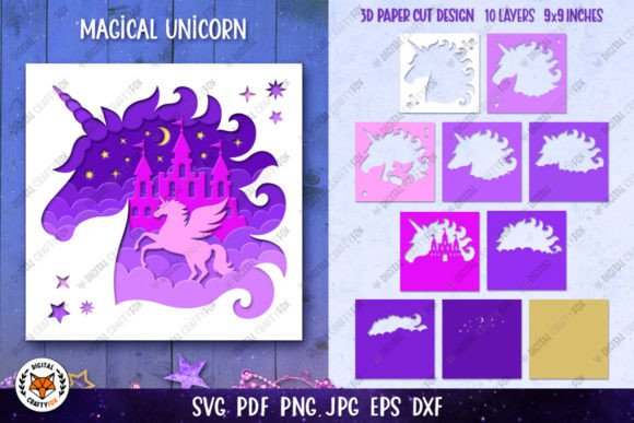 3D Unicorn Shadow Box Paper Cut SVG