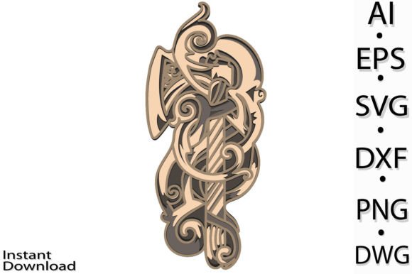 3D Viking Ax Multilayer Svg for Laser Cutting and Wall Decor