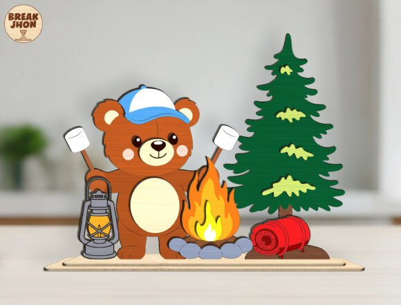 Camping Bear 3D Layered SVG for Laser Cutting and Other Home Decor