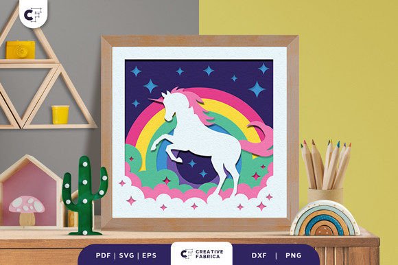 Colorful Unicorn 3D Shadow Box SVG