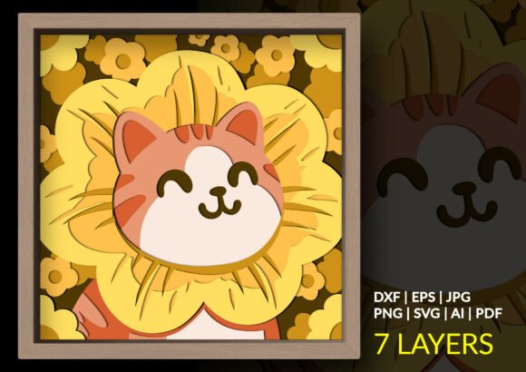 Cute Cat Sunflower 3D Layered Shadow Box: A 3D SVG Review for Shadow Boxes