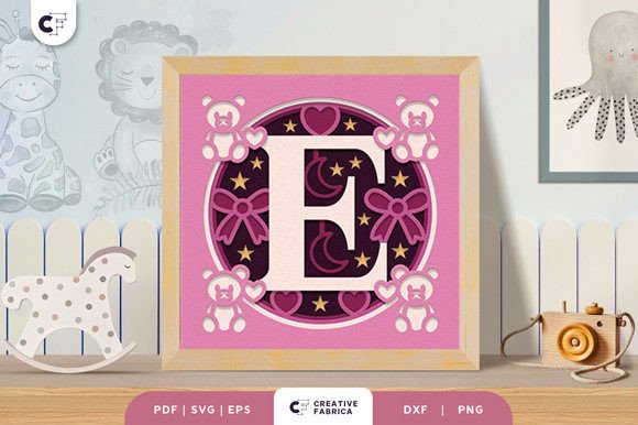Letters E Baby Girl Alphabet 3D Papercut for 3D SVG Baby Projects