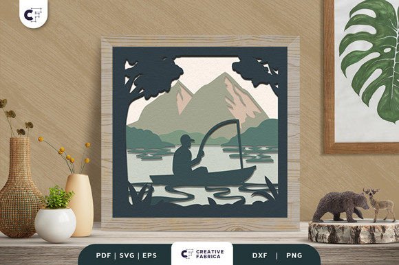 Man Fishing 3D Shadow Box Papercut: Summer Branding Asset Review