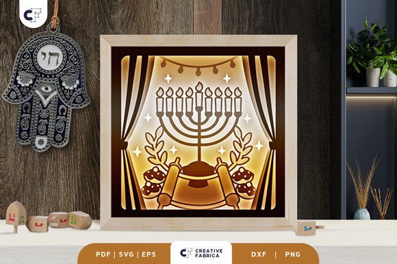 Menorah 3D Shadow Box Paper Cut for Jewish Celebrations