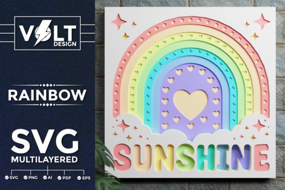 Rainbow 3D Multilayered SVG Cut for Shadow Boxes