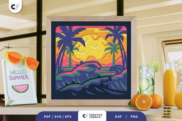 Retro Wave 3D Shadow Box Paper Cut SVG