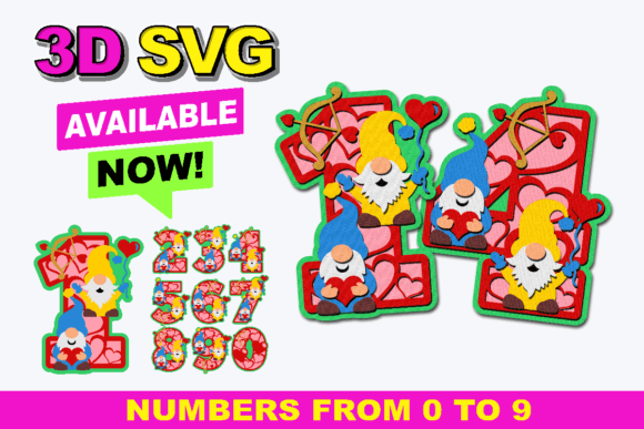 Valentine Gnome Numbers 3D SVG