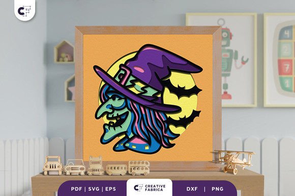 Witch with Big Hat 3D Shadow Box SVG for Fantasy And Fairy Tales